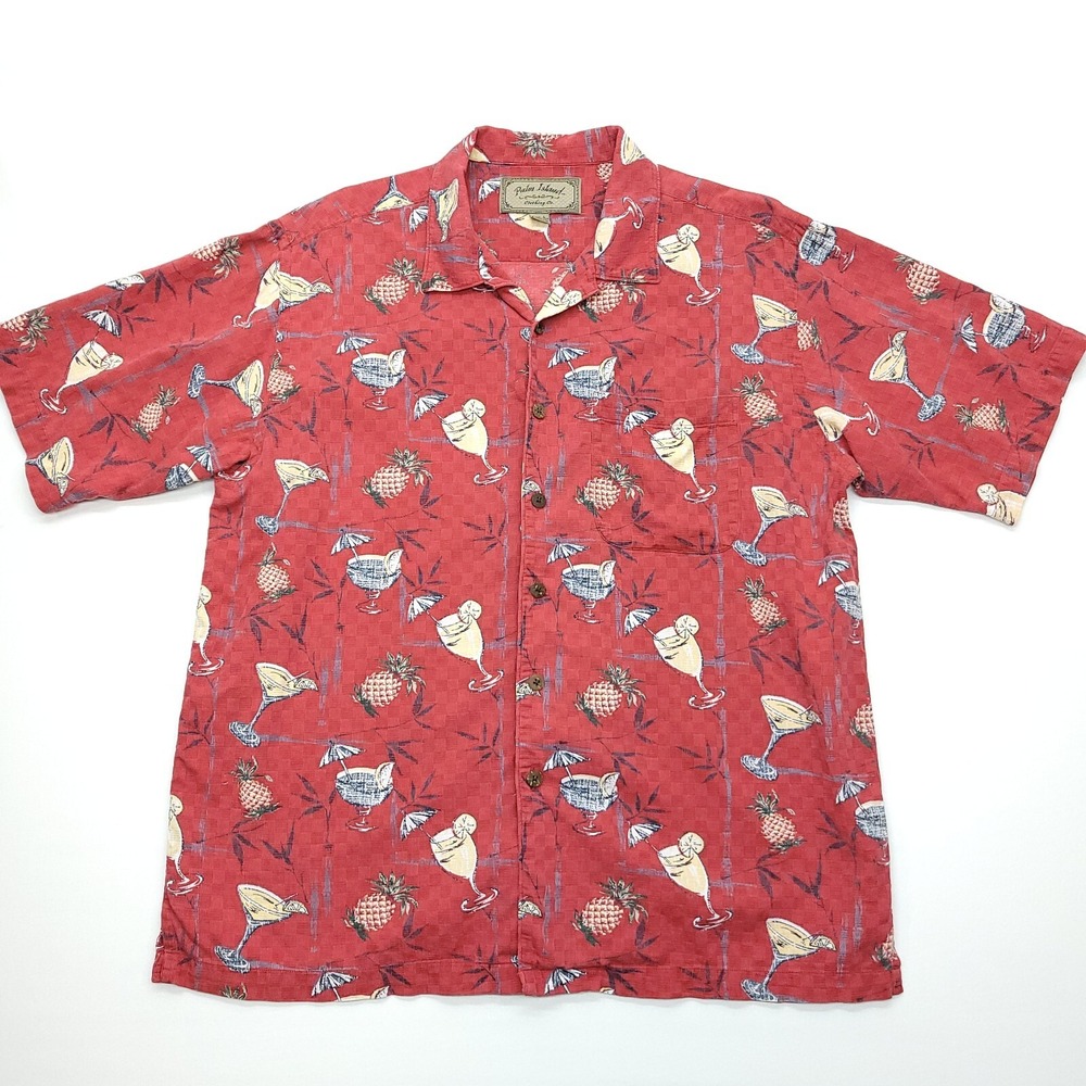 Palm Island‎ Shirt Men Large Red Short Sleeve Hawaiian Cocktail Tiki Pineapple